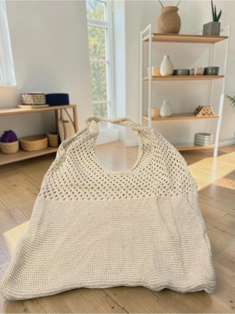 NWT Oversized Crochet Knit Tote Bag Boho Slouchy Shoulder Bag